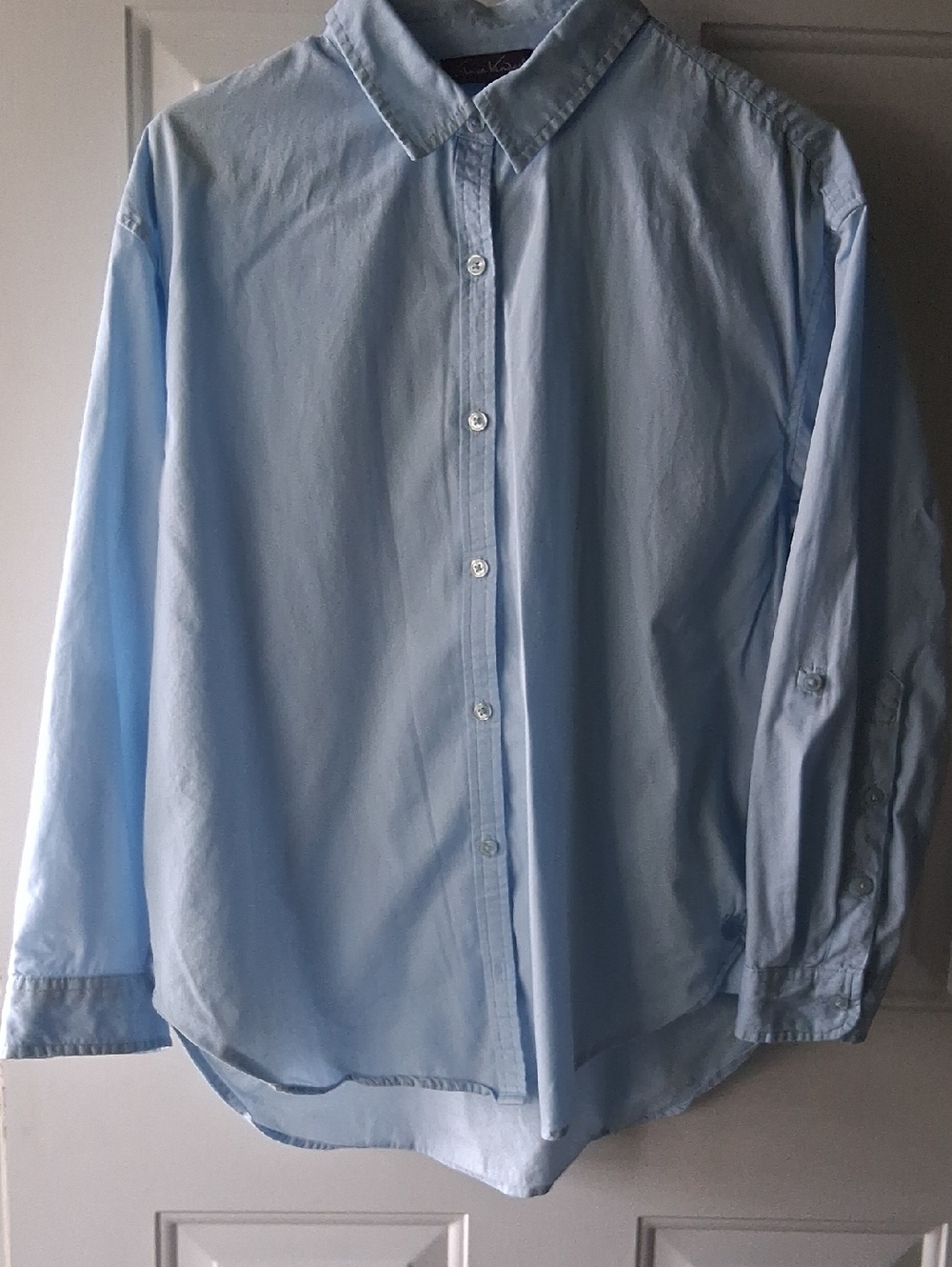 Gloria Vanderbilt Light Blue Button-Front Shirt with Purple Label 100% Cotton